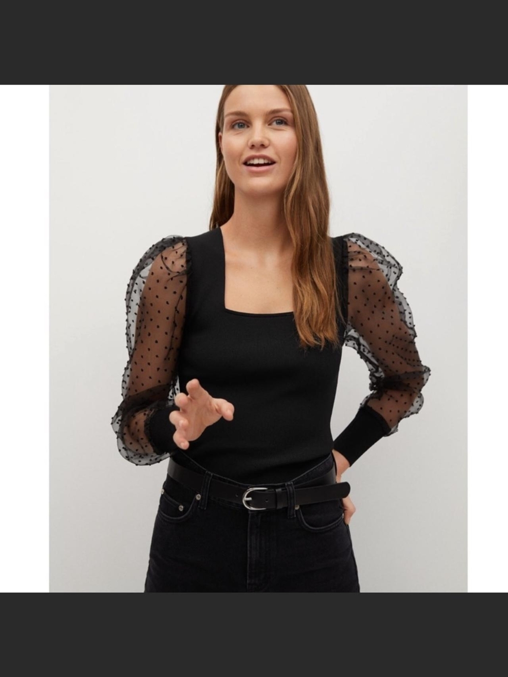 Black Long-sleeved plumeti top | MANGO